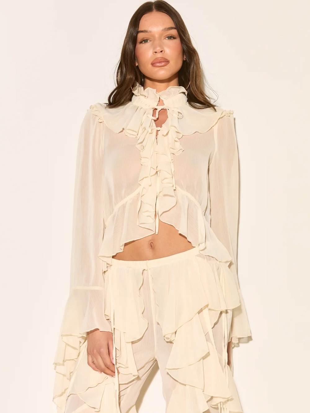 Noughts & Kisses ARABELLA CREAM TIE RUFFLE SHIRT